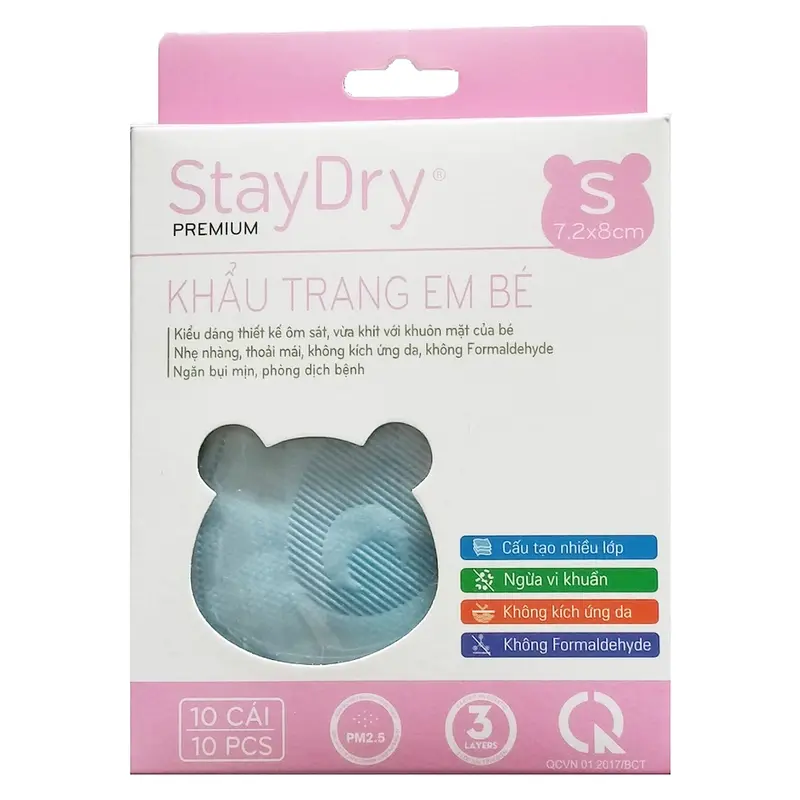 Khẩu trang trẻ em StayDry Size S - Xanh 1