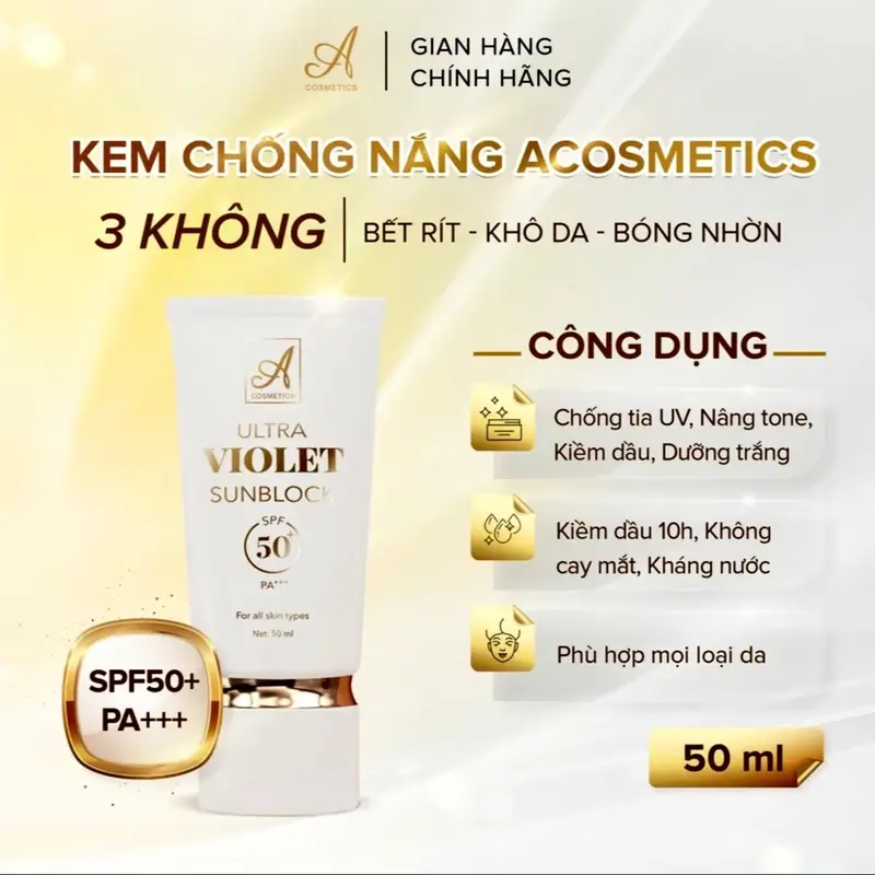 [Chính Hãng] - KEM CHỐNG NẮNG Ultra VIOLET Sunblock ACOSMETICS( Dưỡng Ẩm - Nâng Tông Makeup - Chống nắng 50+) 0