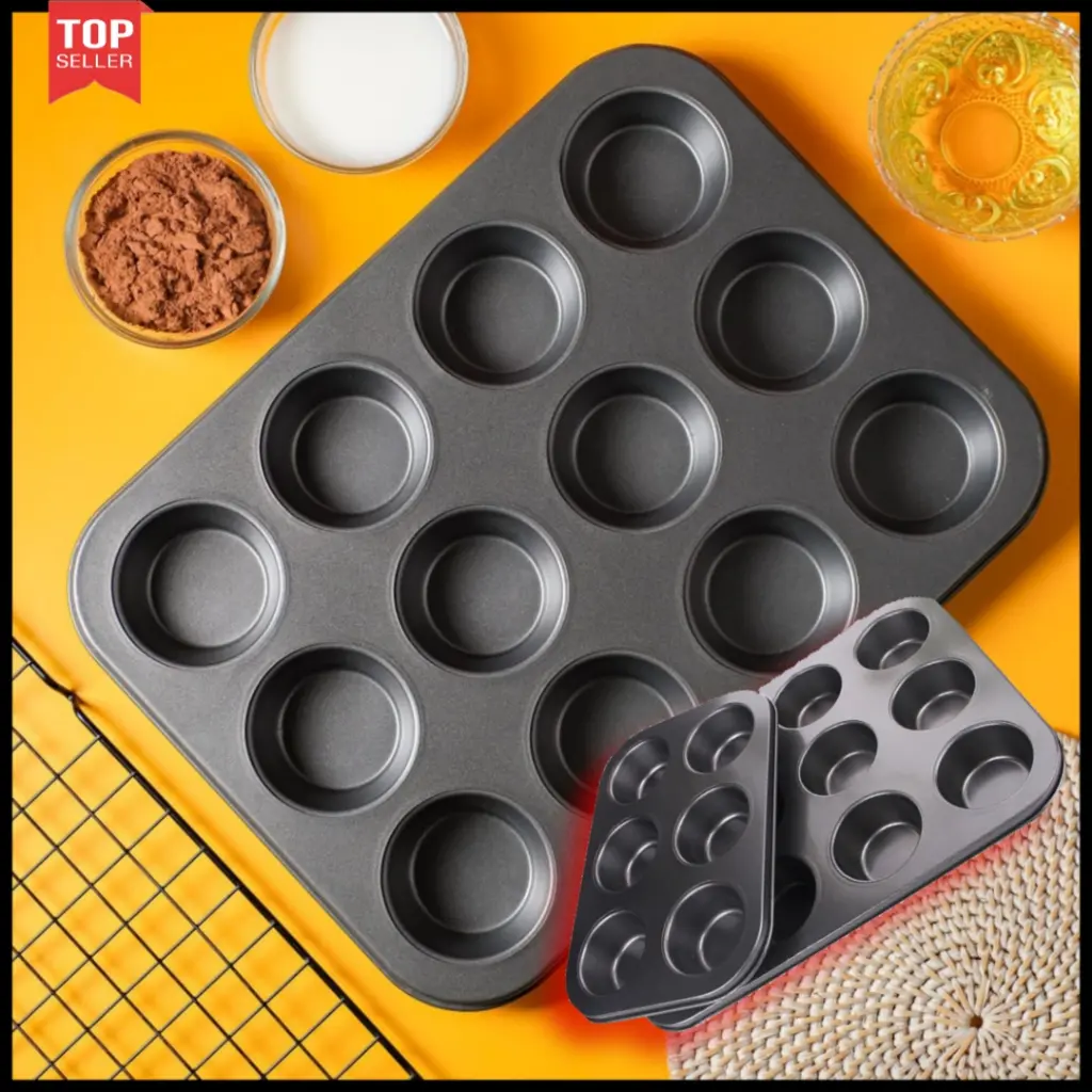 Loyang cupcake muffin Teflon Anti Lengket isi 6 12 Bulat & 6 Bunga Kue