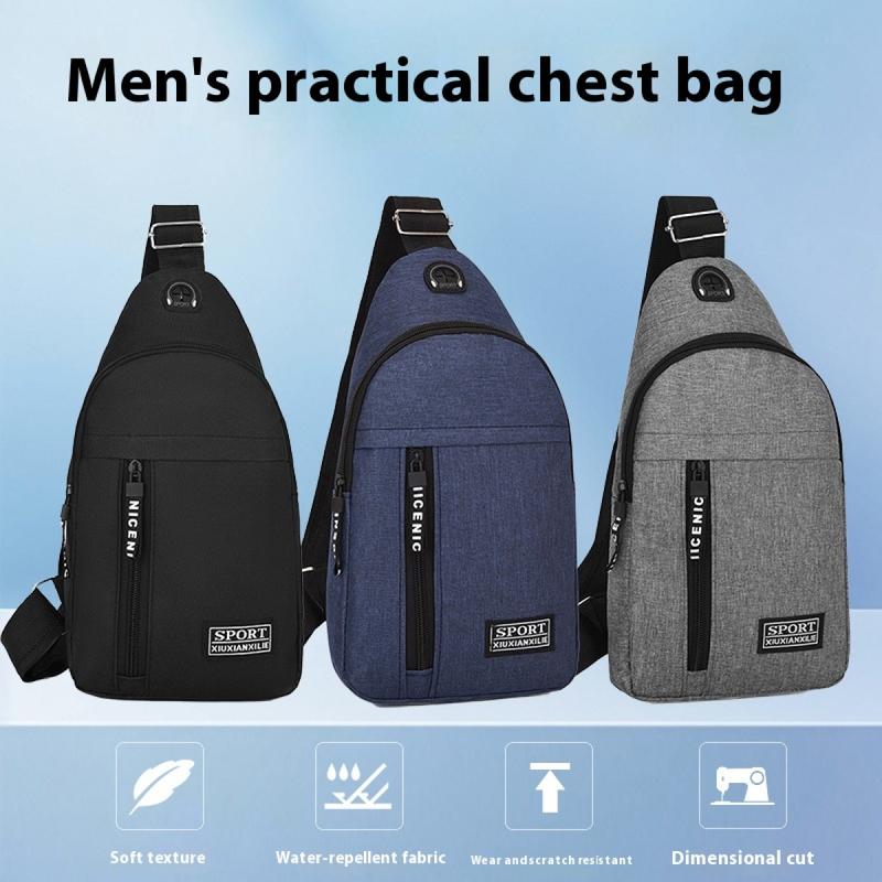 2025 new solid color chest bag men's trendy brand men's shoulder bag shoulder bag Oxford cloth casual bag small backpack 7
