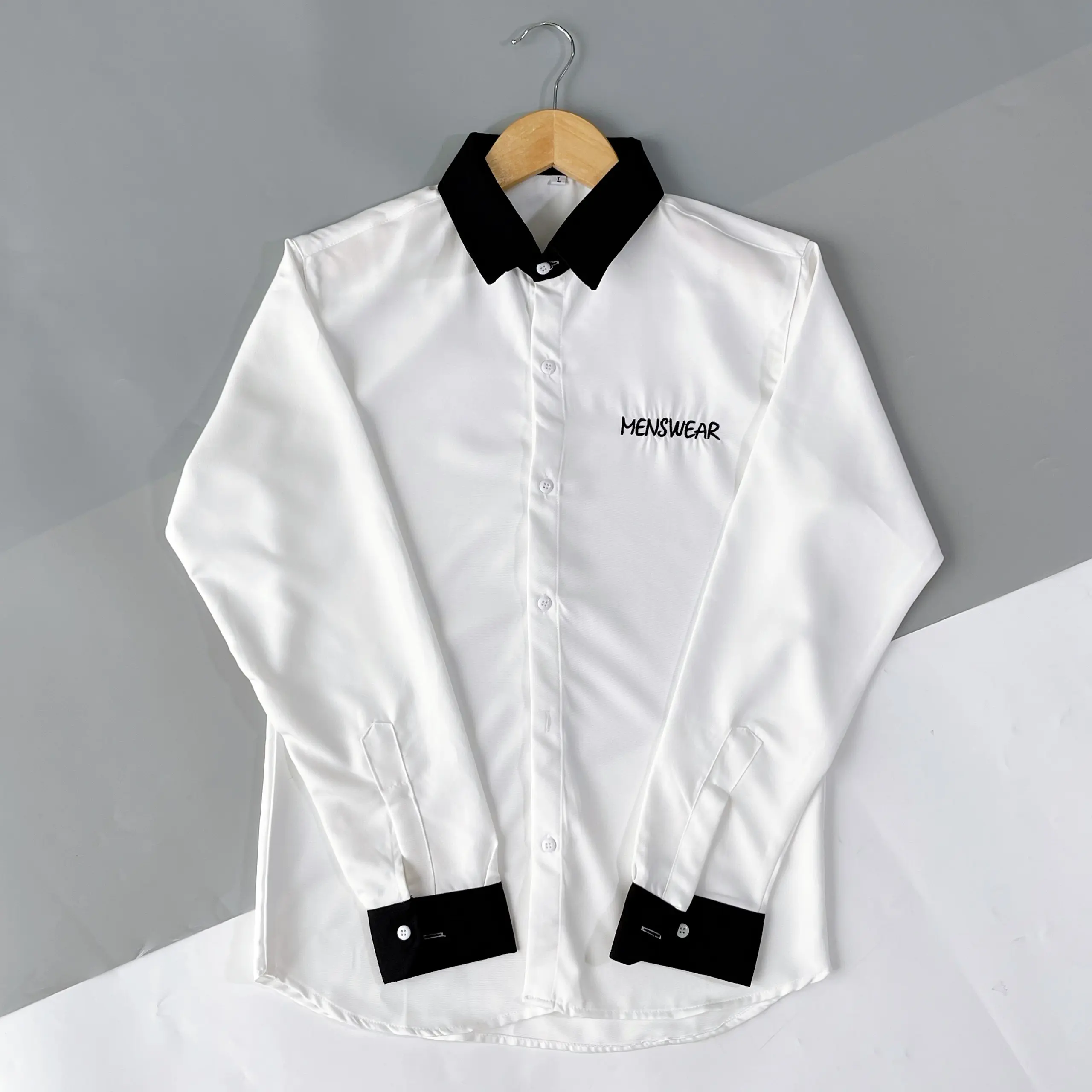 HCM ÁO SƠ MI NAM TAY DÀI PHỐI KIỂU MỚI VẢI COTTON LẠNH 2 MÀU MS