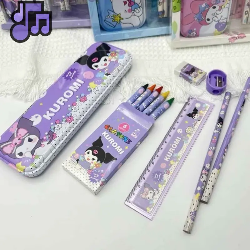 Kotak Pensil Anak Set 7 in 1 Stationery Hadiah Anak Sanrio Alat Tulis Set Kuromi My Melody Cinnamorollbrae 6