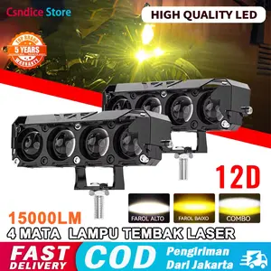 Lampu Tembak Laser Foglamp SQL 4 Mata 15000LM IP68 DC 12-24Volt 80 Watt Putih + Kuning Motor Mobil Super Terang Full Aluminium Foglamp