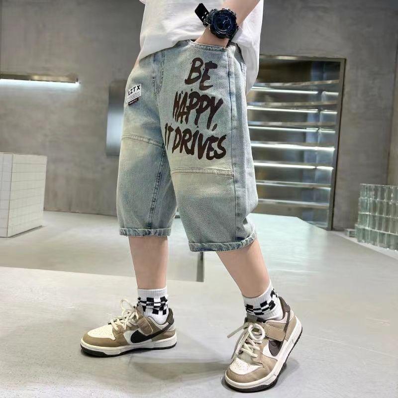 Quần Short Denim, Cho Bé Trai, Quần Cropped Mỏng Mùa Hè, Hàng Mới Về 2024, Dành Cho Trẻ Em Trung Bình Và Lớn, Phong Cách Hàn Quốc, Quần Mùa Hè 1