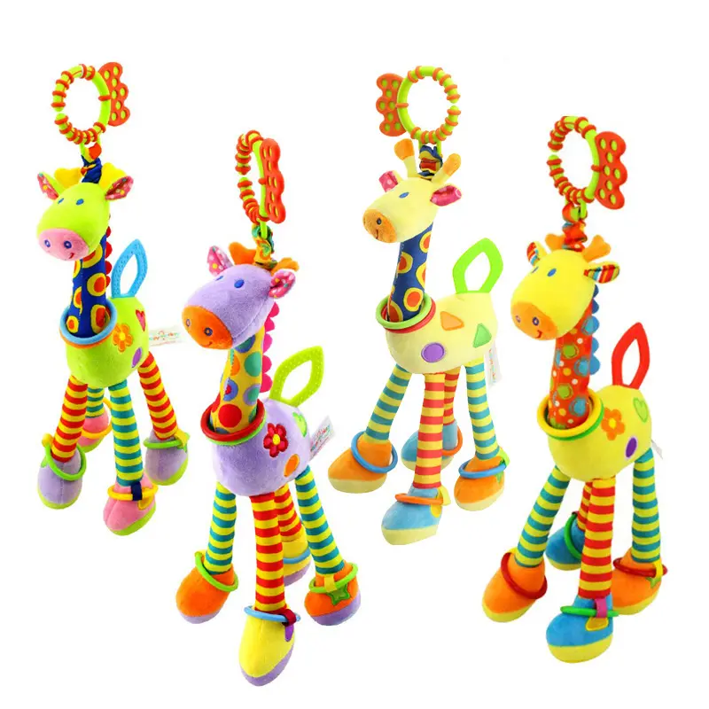 Soft Giraffe Animal Handbells Rattles Plush Infant Baby Development Handle Toys WIth Teether Baby Toy for Newborn Gifts Hanging Baby Plush Toys