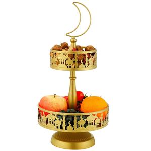 Ramadan Metal Fruit Tray, 1 Count 2 Tier Fruit Display Stand, Desktop Decoration for Home Living Room Bedroom Dining Room, Ideal Gift for Friend & Family, Organiser