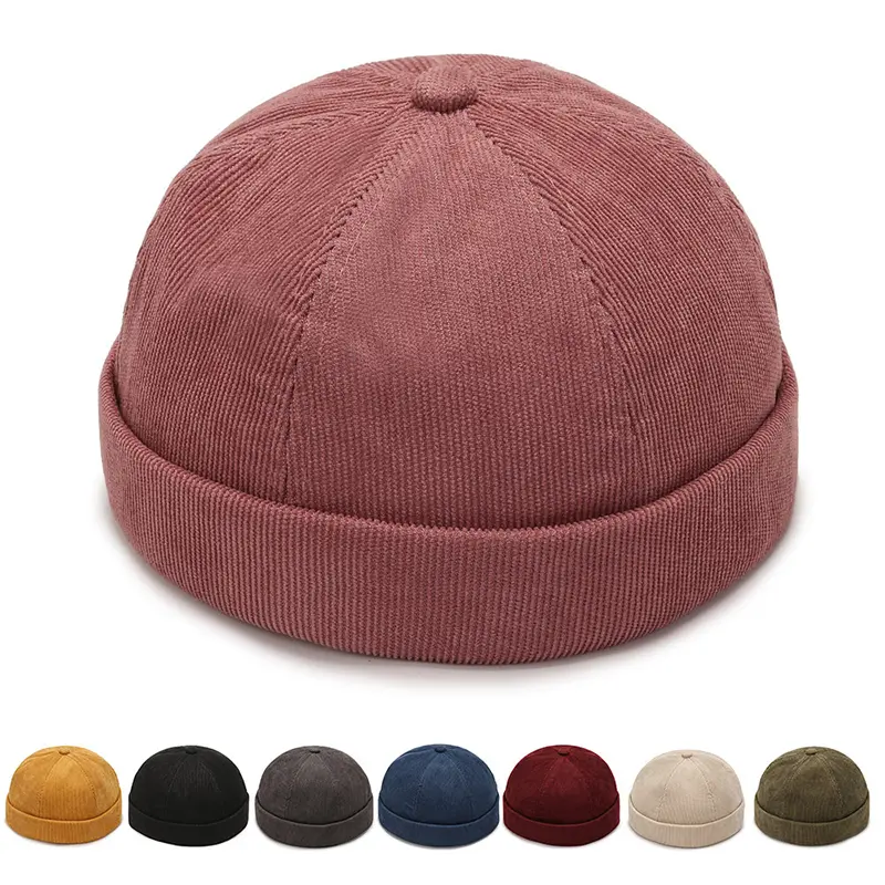 Brimless Hats Hip Hop Hats Adjustable Buckle Street Casual Portable Hats Fashion Men Cotton Brimless Cap Vintage Dome Hat Docker Hats