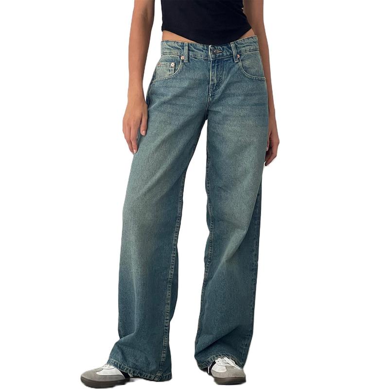 Stretchy Comfort Fit High-Waisted Straight Leg Jeans for Women - Four-Season Relaxed Pants with Pockets, Soft Cotton Blend Fabric, and Flattering Cut - Perfect for Everyday Wear Womenswear Bottom 6