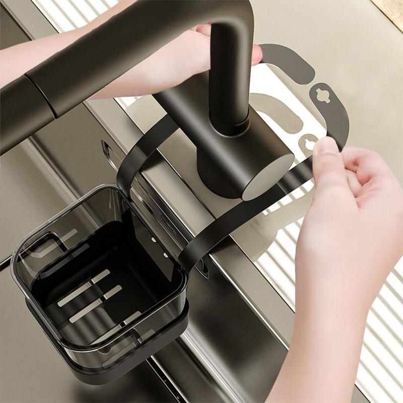 Product Introduction of Portable Strainer Kitchen Drainage Hanging Basket Plastics Kitchen Supplies Filter Basket Household Multifunctional Sponge Storage Shelf for Faucet 11