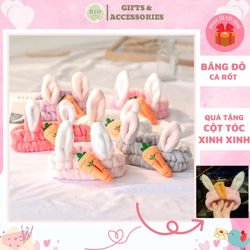 Băng đô tóc tai thỏ cà rốt bờm tóc rửa mặt trang điểm chất liệu lông nhung co giản mịn màng thời trang dễ thương