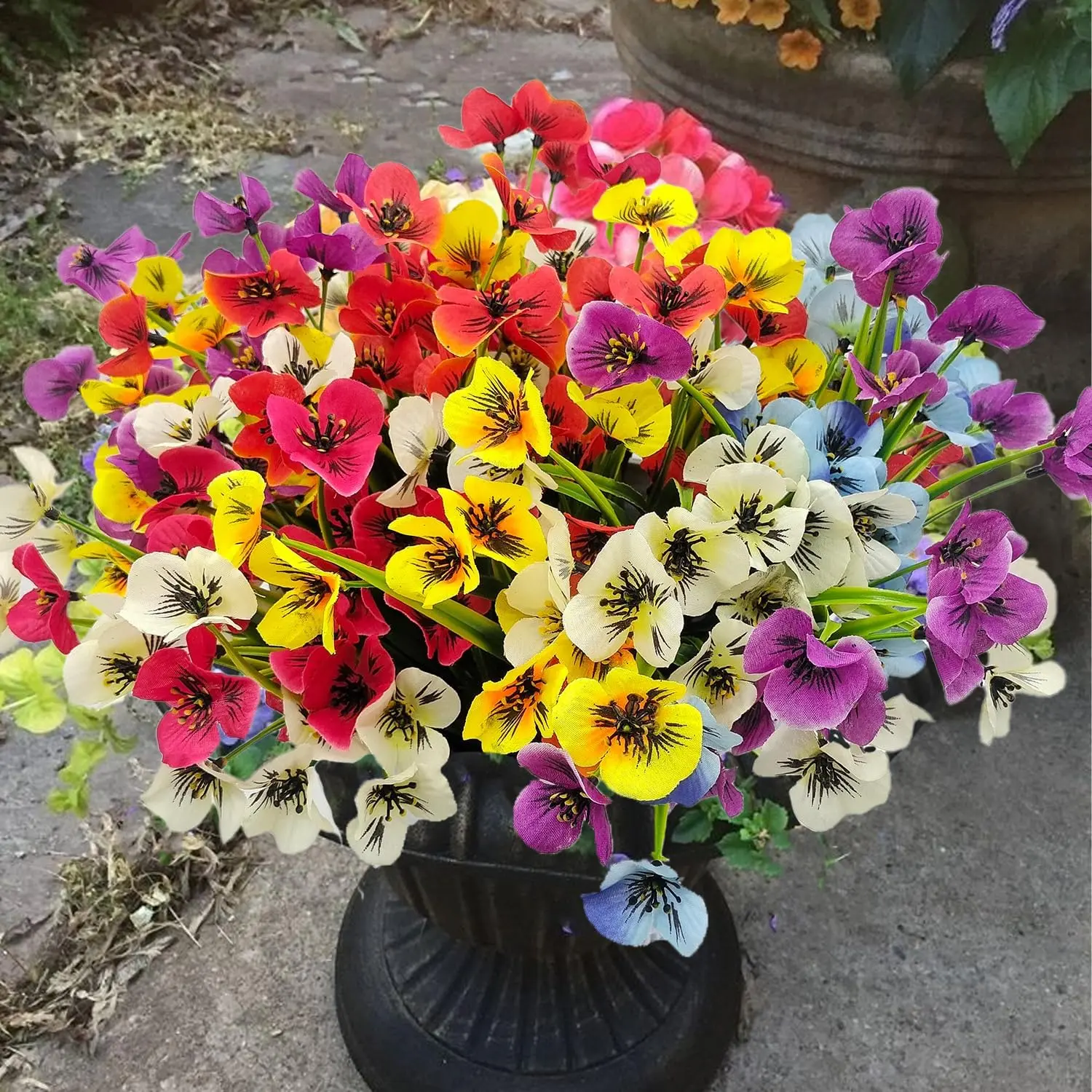 Artificial Pansy Flowers, 12pcs/set Faux Pansies Wild Flower Plant for Outside Garden Porch Window Box Patio Planter Home Kitchen Decor