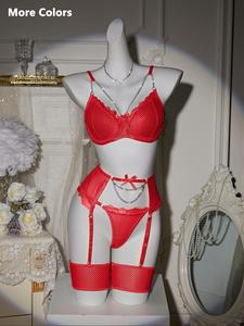 【Plus Size】 Chain Decor Lace Teddy Lingerie Set, Sexy Lingerie Set, Women's Lingerie Set for All Seasons