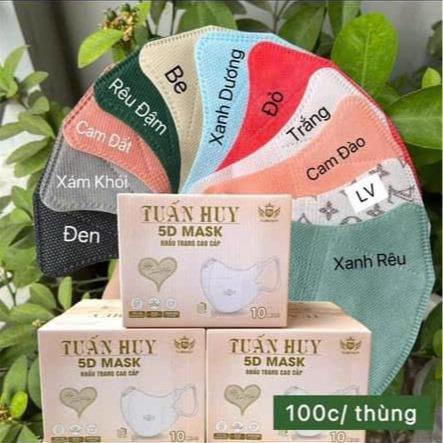  Thung 100c  khẩu trang kháng khuẩn 5D MASK Tuấn Huy hộp 100cái -10 bịch mỗi bịch 10 cái 