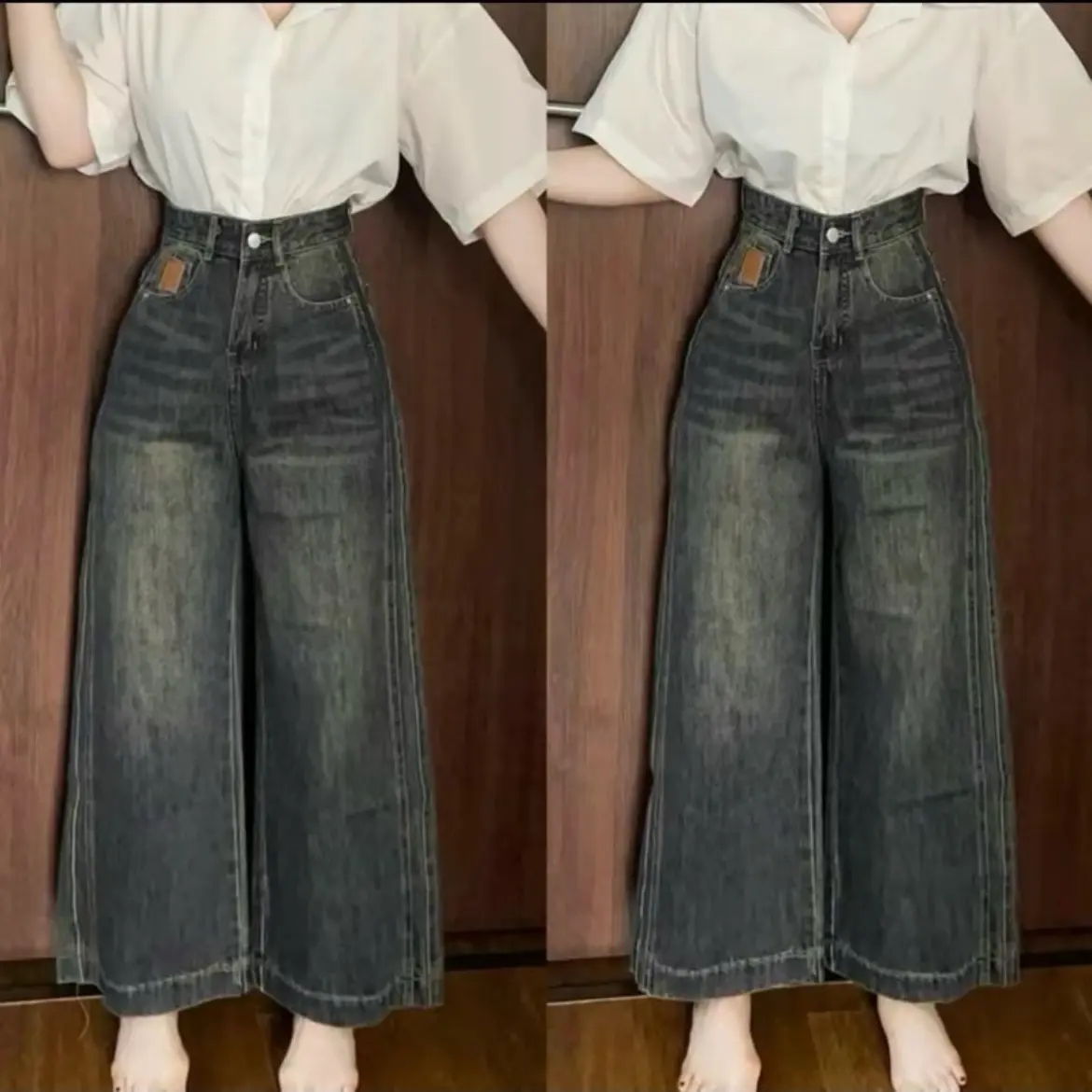 Quần Suông Lỡ Ống Rộng Phối Mạc Túii .Vải Mềm Lưng Cao. By Hang Jeans Store jean quan