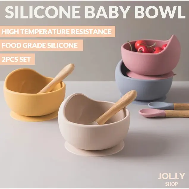 1set Silicone Baby Feeding Set Waterproof Spoon Non-Slip Feedings Silicone Bowl Baby Tableware Baby Products food  grade