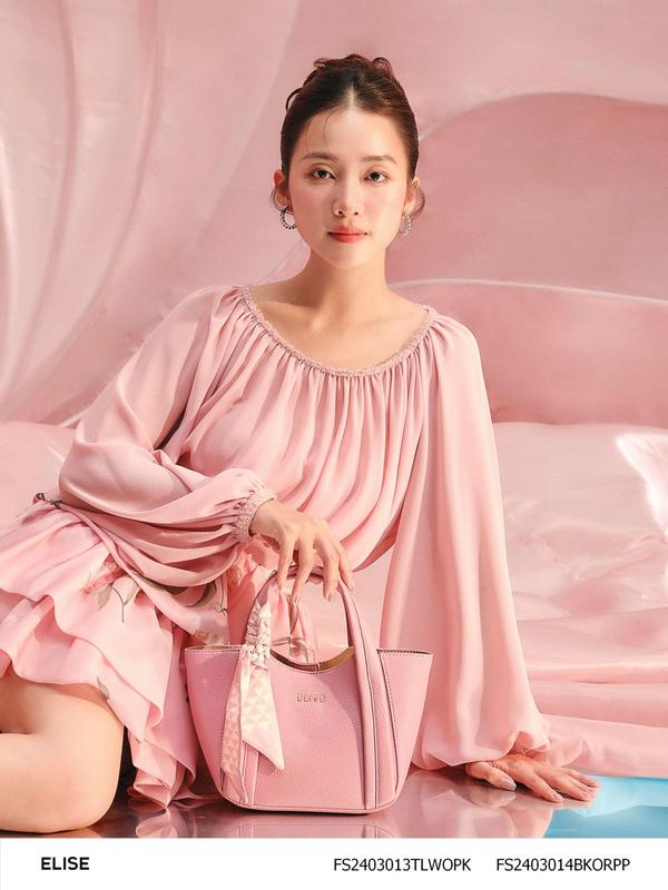 Chân váy ngắn tơ hoa hồng cam xếp tầng thiết kế Elise mã sản phẩm FS2403014BKORPP