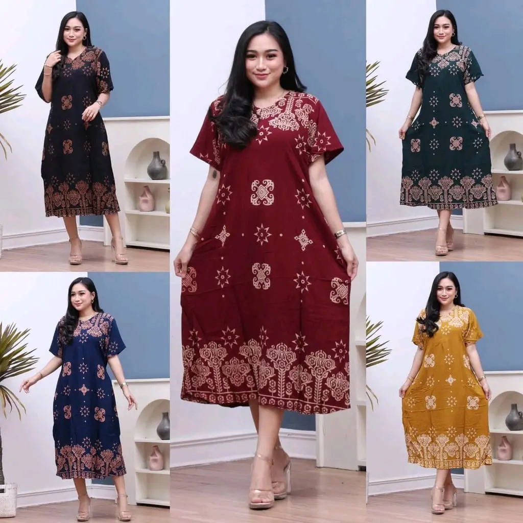 Daster Rayon Super Busui Frenly Bunga Santung/Rayon Super Grade Atebal Halus Fit Motif Nyaman Samping Bumil Wanita Pendek Kancing Batik gaun tidur Dress Pekalongan Salur Serut Katun