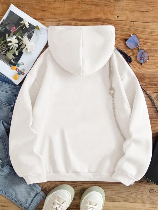 Women's Letter Print Drawstring Pocket Hoodie, Fashion Casual Hooded Sweatshirt for Daily Holiday Outdoor Wear, Women Clothing for Fall & Winter 6