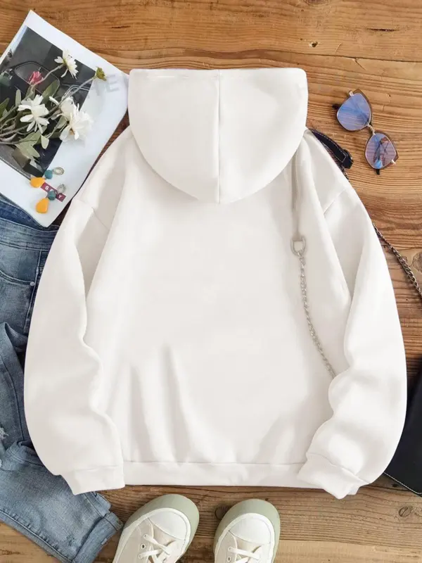 Women's Letter Print Drawstring Pocket Hoodie, Fashion Casual Hooded Sweatshirt for Daily Holiday Outdoor Wear, Women Clothing for Fall & Winter 6