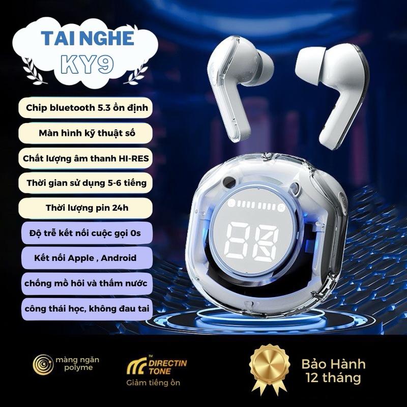 Tai Nghe Bluetooth Không Dây KY9 Ultra Max V5.3 Cảm Ứng Âm Thanh Hifi Màn Hình Led Có Micro