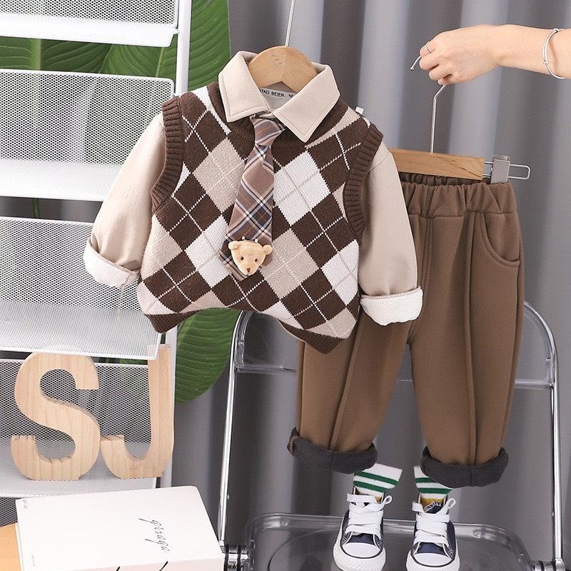 Set Đồ Thời Trang Xuân Thu Gồm Áo Sweater Ba Lỗ Kèm Áo Sơmi, Quần Kaki Phong Cách Hàn Quốc 1