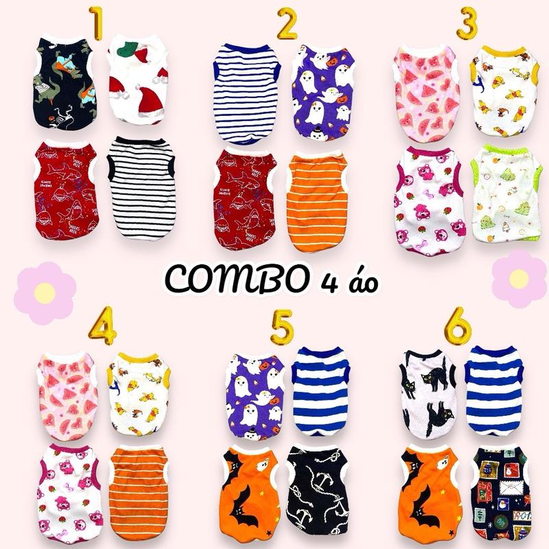 Combo 4 áo thun ba lỗ cotton co giãn cho chó mèo