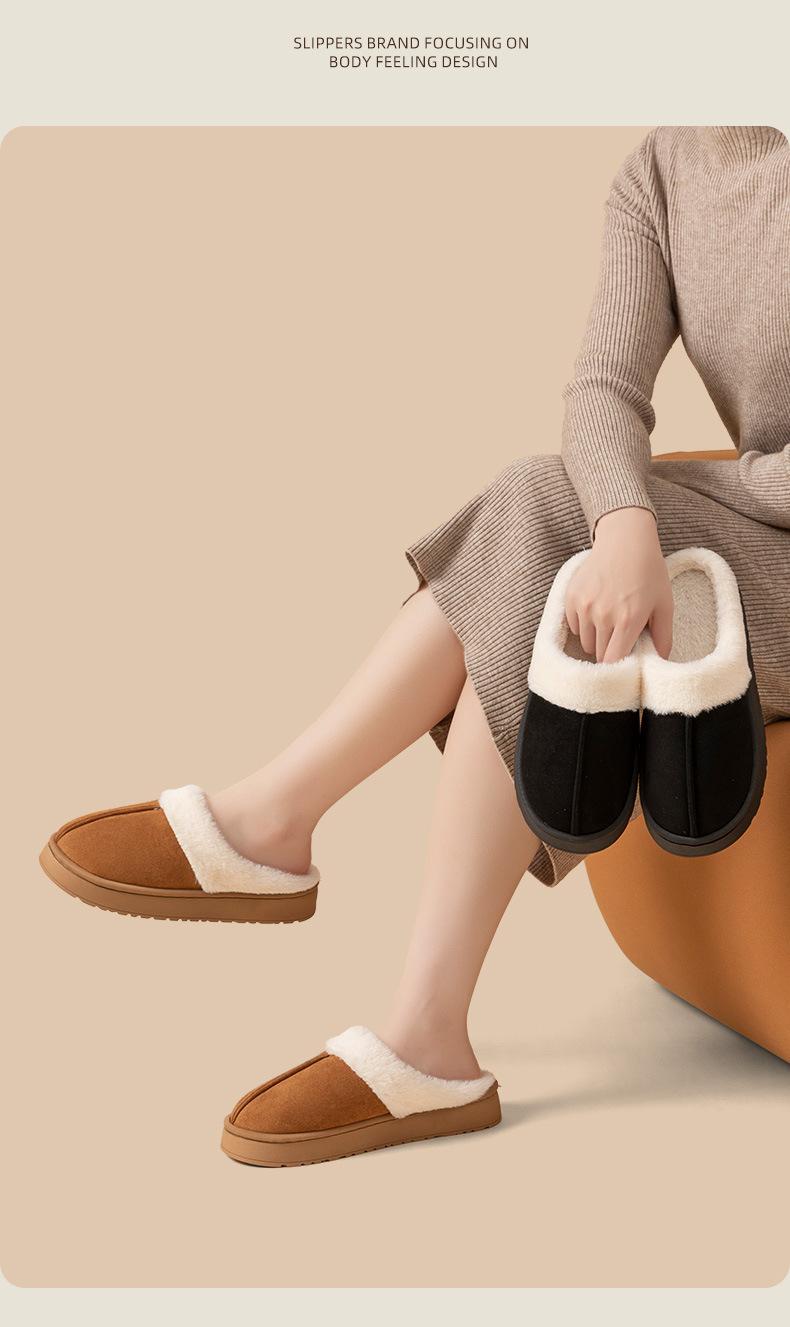 Product Introduction of Dép Bông Da Lộn, Dành Cho Nữ, Mùa Thu Và Mùa Đông, Dép Đi Trong Nhà, Đế Trong Nhà, Chống Trượt, Thích Hợp Sử Dụng Trong Nhà, Thời Trang, Lông Maillard, Chất Liệu Bông 12