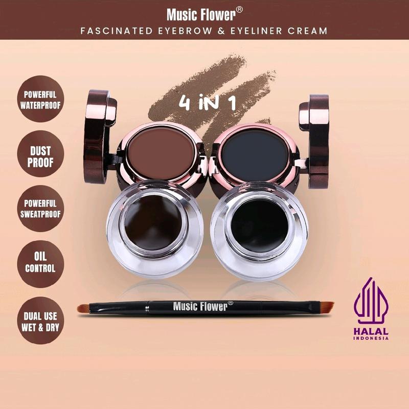 Music Flower 4 in 1 Fascinated Eyebrow & Eyeliner Powder Cream - Dual Use Wet and Dry Eyeliner - Kosmetik BPOM Halal 2