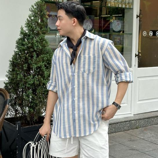 Áo Sơ Mi Nam Dài Tay Có Cổ Form Rộng, Áo Sơ Mi Oversize Vải Linen Cao Cấp HALLEY Menswear A14 Shirt