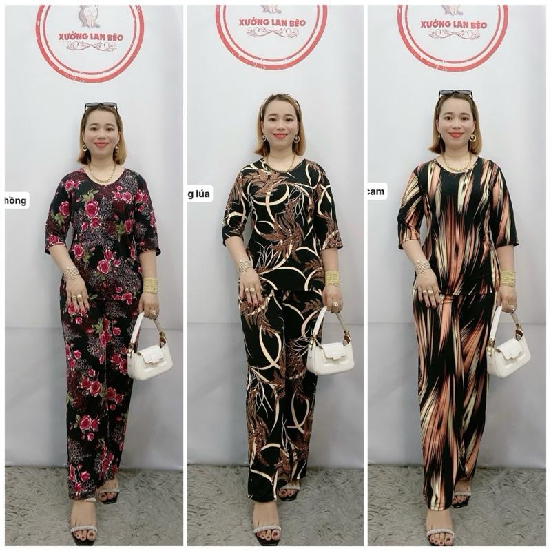 Mã 81 Đồ bộ cổ tròn tay lỡ quần dài ống rộng chất vải thun Aty Hàn Quốc co giãn 4 chiều thấm hút mồ hôi big size 45kg - 100kg - Women, Dress xl đội hình màu tím nhạt Top