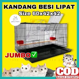 Kandang Besi Lipat JUMBO 60x42x42 Kandang Kucing Anjing Kelinci Burung Musang Kandang Love Bird Sangkar Burung Kandang Kelinci Kandang Burung Sangkar Umbaran