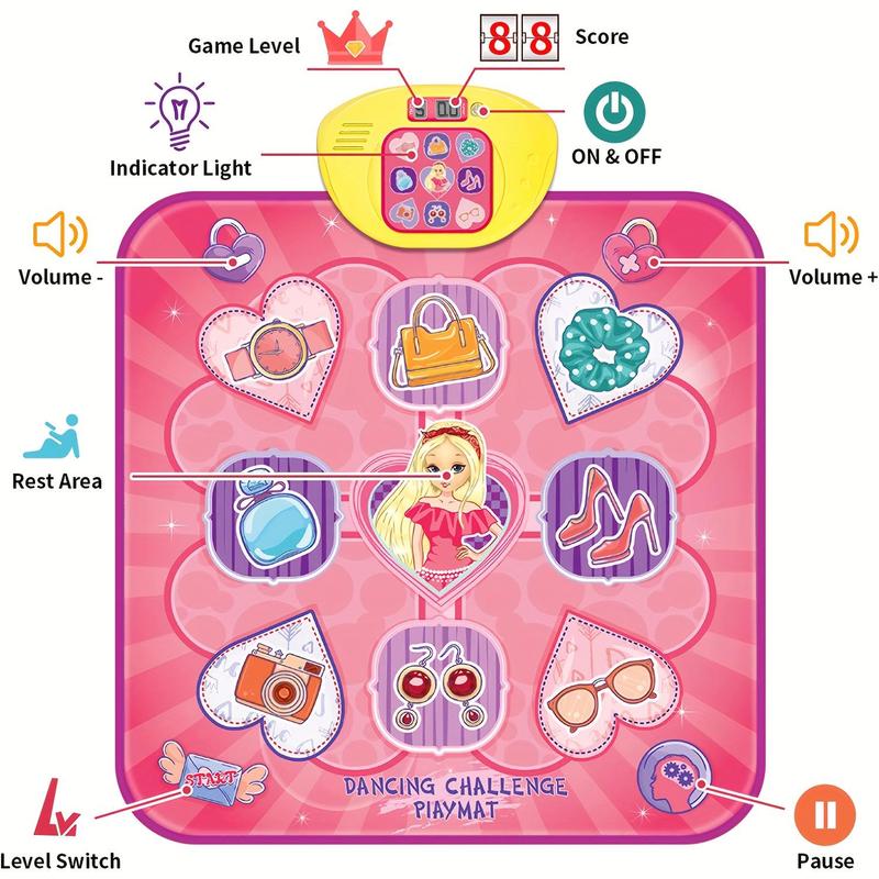 Product Introduction of Princess Themed Dance Mat, Interactive Dance Mat Toy with 5 Interesting Game Modes, Memory Challenge & Non-slip Surface, Perfect Birthday Gift 2
