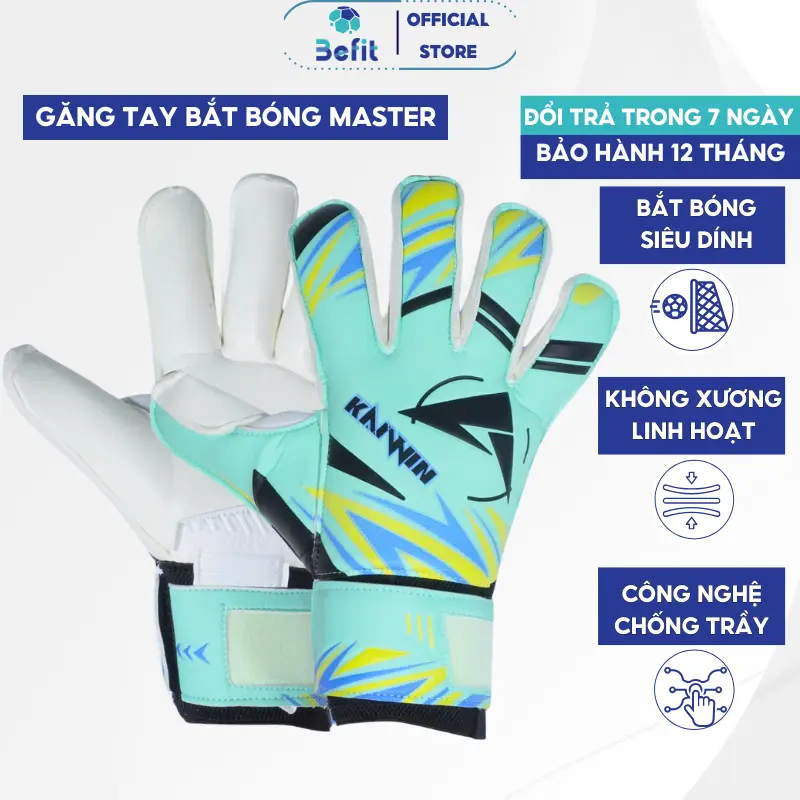 Găng tay thủ môn siêu dính Kaiwin Master chính hãng cao cấp, Găng tay chụp bóng chất lượng tốt