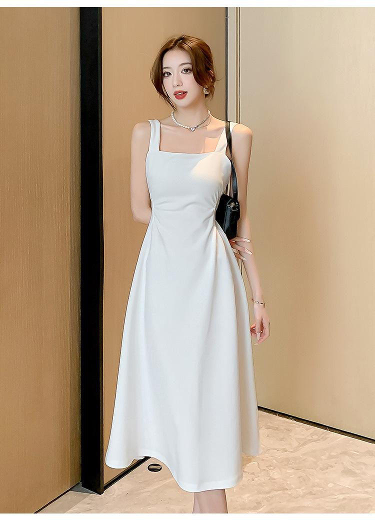 Product Introduction of "French Style White Camisole Dress Women's Summer Cool Square Neck Dress Beautiful Waist A-line Long Dress. Sleeveless, Elegant, Chic, Feminine, Casual, Fashionable." Fabric Womenswear Chinese Style Collar Piece Retro 18