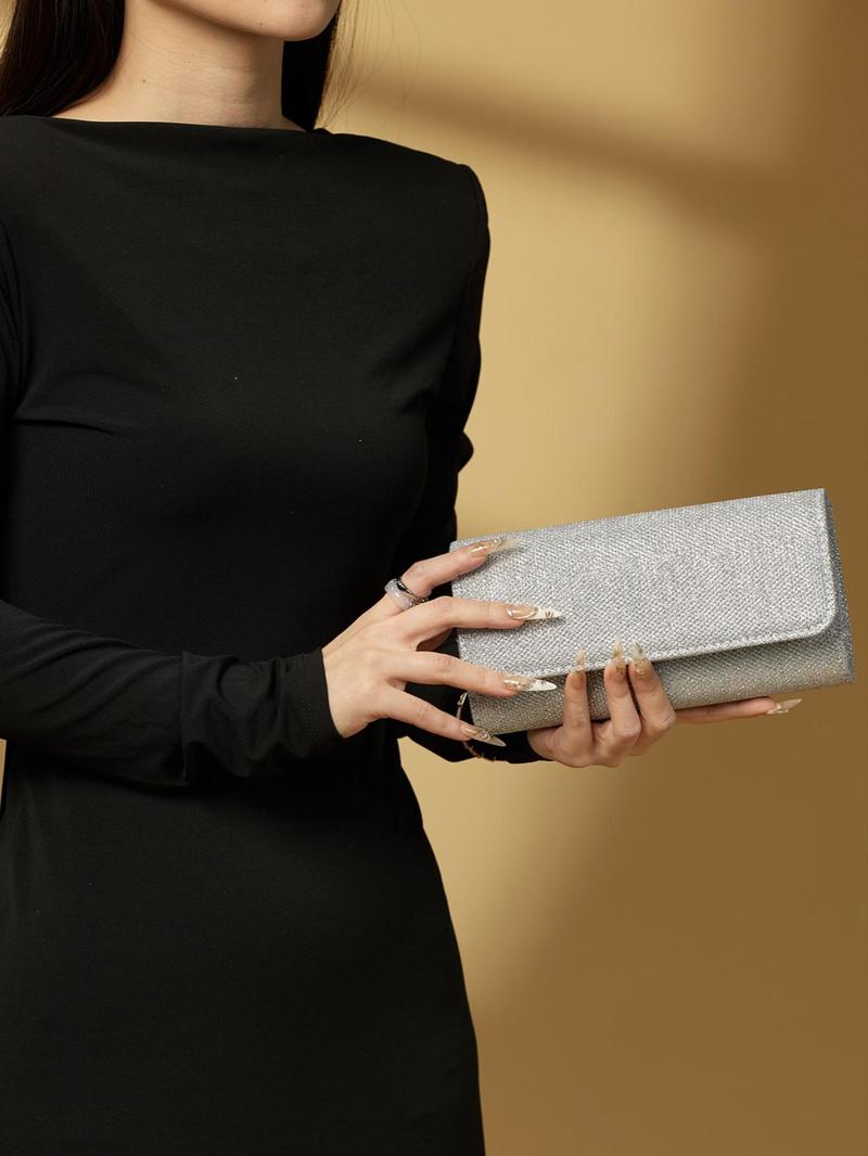 Product Introduction of Women's Elegant Glitter Evening Bag, Exquisite Trendy Clutch Bag, Fashionable Chain Strap Crossbody Bag for Party Decoration 2