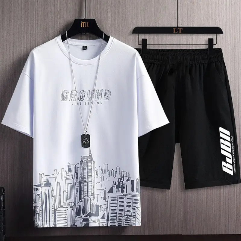 Bộ quần áo nam thể thao thun lạnh co dãn nhanh khô in chữ Ground Menswear 1