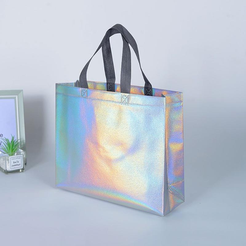Product Introduction of Laser Non-woven Fabric Tote Shoulder Bags Shopping Clothing Store Woman Storage Reusable Large Pouches Gift Bag 7