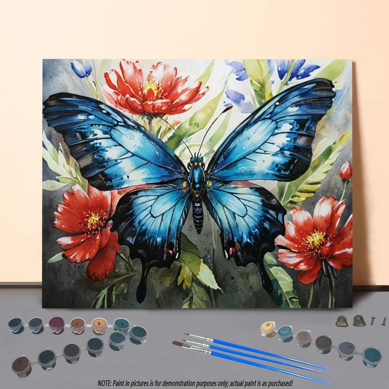 Product Introduction of Butterfly & Flower Pattern DIY Painting By Numbers Kit, 1 Set DIY Paint By Numbers Kit, Wall Art Decoration for Home Living Room Bedroom 0