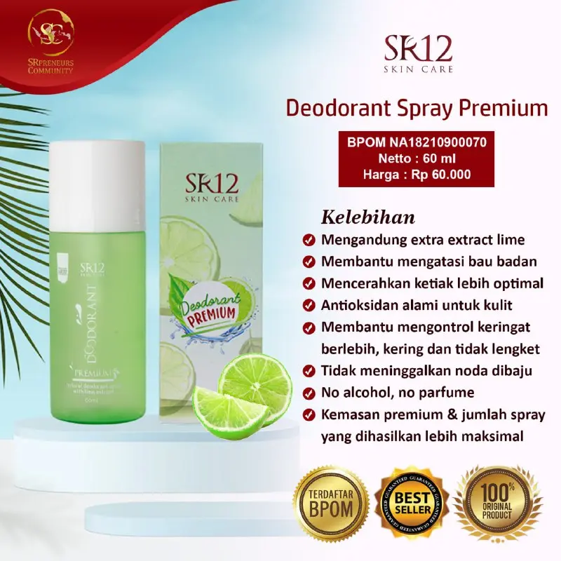 DEODORANT SPRAY SR12 ORIGINAL / PENCERAH KETIAK / OBAT BAU BADAN AMPUH / NON PARFUM 100% HERBAL Tanpa Pengharum 2