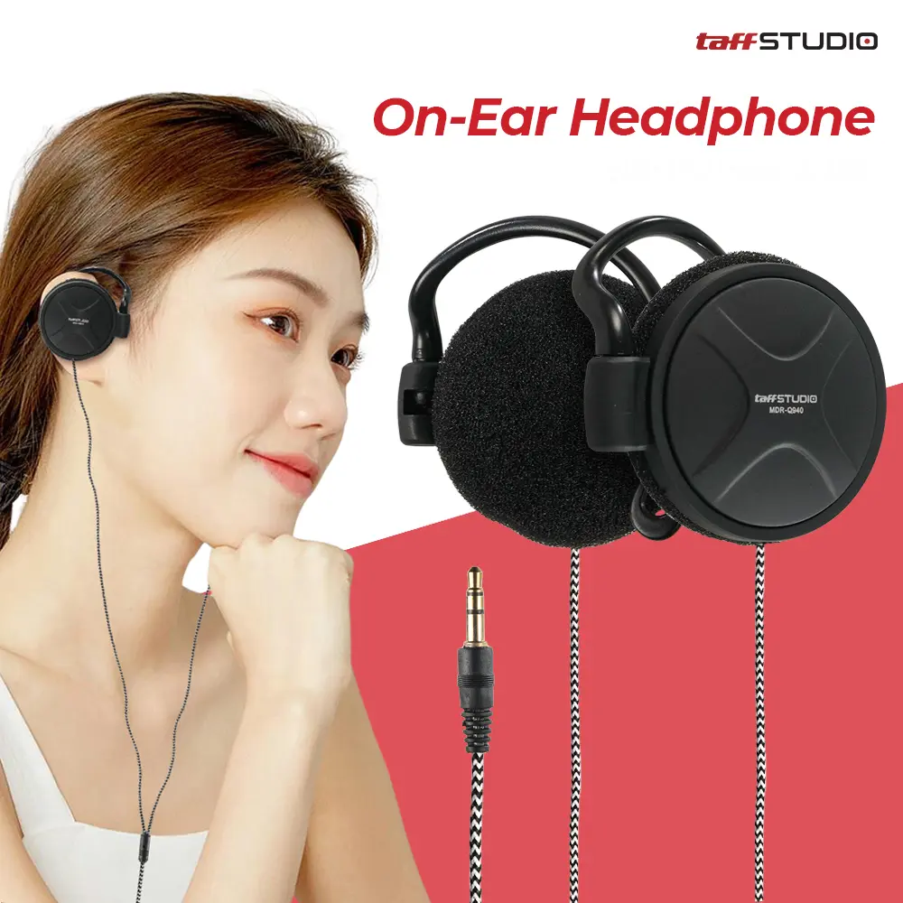 Headphone TaffSTUDIO On-Ear Earhook Stereo Sound 1.2M - MDR-Q940 dengan Kabel Braided - Plastik, Bluetooth, Headset