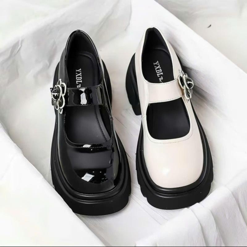 Giày lolita nữ cao gót 6cm quai dán hoa trà chất da bóng mềm êm chân Shoes Jean