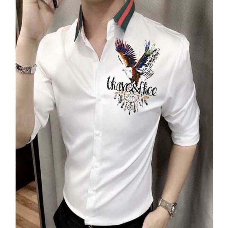  Áo Sơ Mi Nam Trắng Viền Cổ Họa Tiết Đại Bàng vải nhập cao cấp  vonesa 