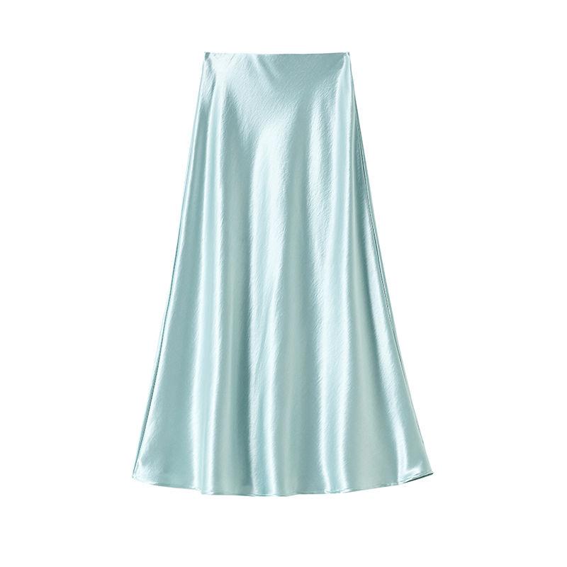 Váy Đuôi Cá, Chất Liệu Satin Acetate, Váy Nữ, Phong Cách Chữ A, Cạp Cao, thụng, Thích Hợp Cho Mùa Xuân / Mùa Hè 2025, Váy Bodycon Che Cơ Thể, Chiều Dài Trung Bình 4