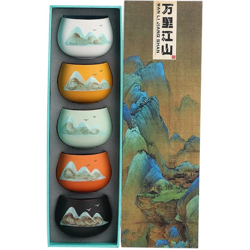 Bộ Cốc, Xu Hướng Trung Quốc Văn Hóa Và Sáng Tạo, Cốc Chủ, Bát Trà Gốm Sứ Wanli Jiangshan, Hộp Quà, Thích Hợp Cho Khai Trương Công Ty Và Quà Tặng Cuộc Họp Hàng Năm 4