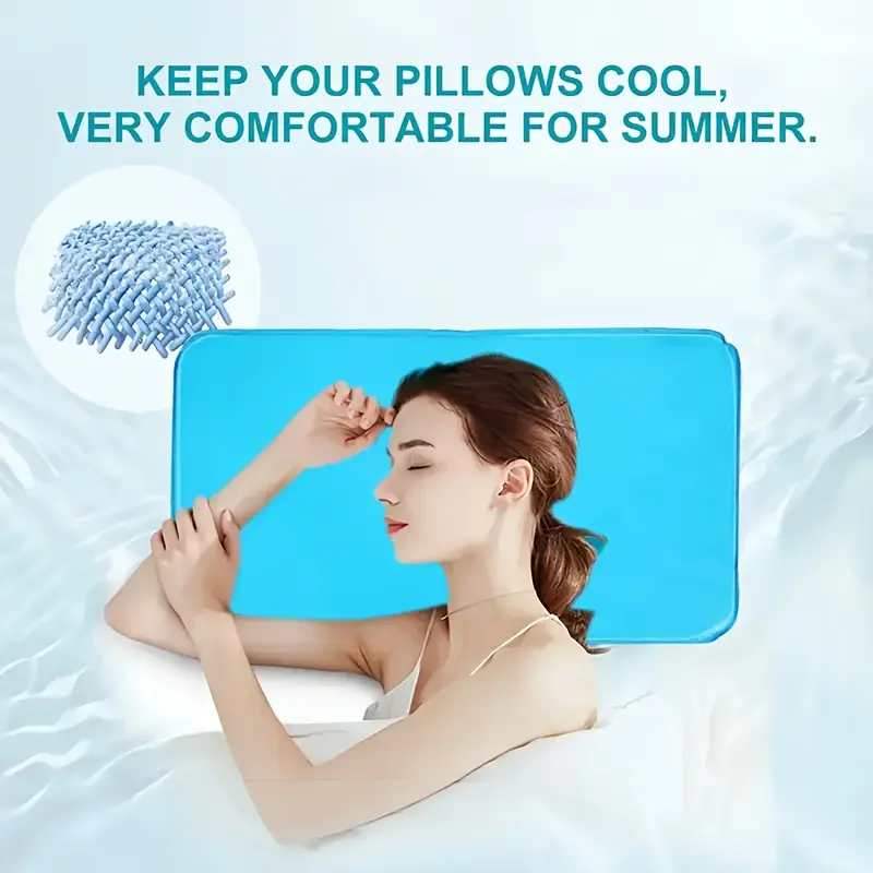 1 Piece Cooling Gel Pillow Core - Four Seasons Comfortable, Knitted Polyester Fiber Fabric, Neck Support, Machine Washable, Blue, 180-200 g/m², Perfect for Home Bedding 1