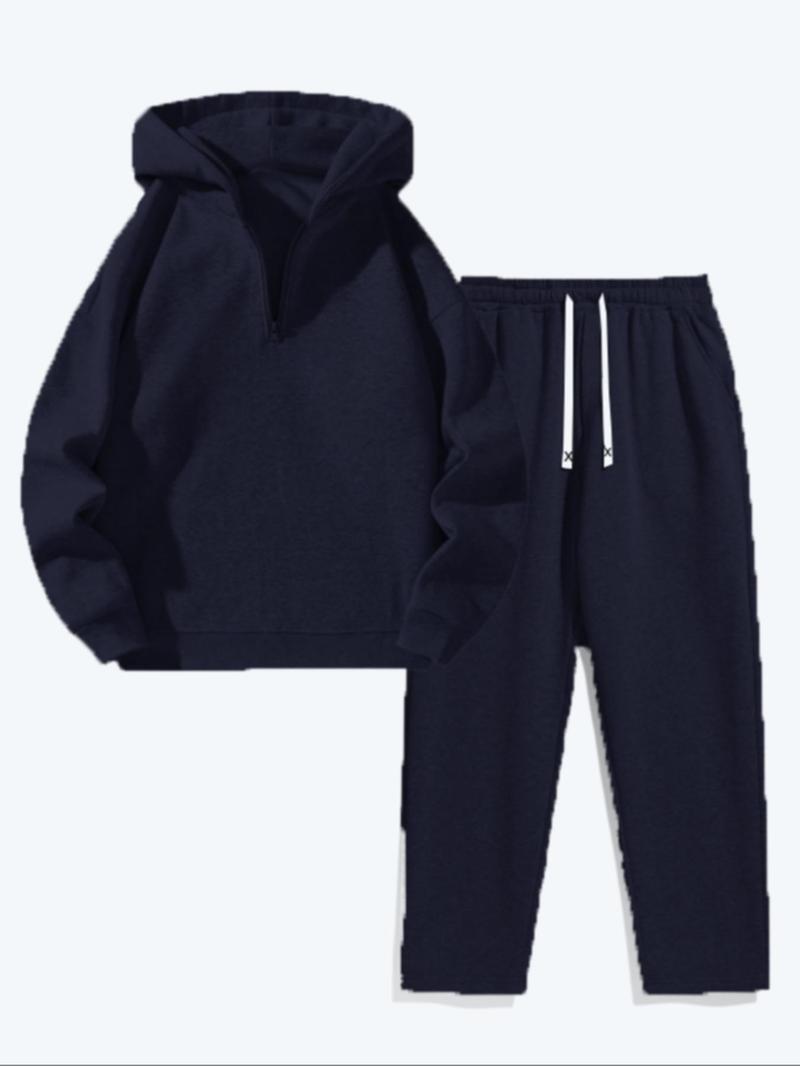 Product Introduction of Two-Piece Set Men's Solid Drop Shoulder Zip Up Hoodie & Drawstring Waist Pocket Sweatpants, Casual Fashion Cozy Breathable Outfits for Daily Outdoor Wear, Men Clothes for All Seasons 9