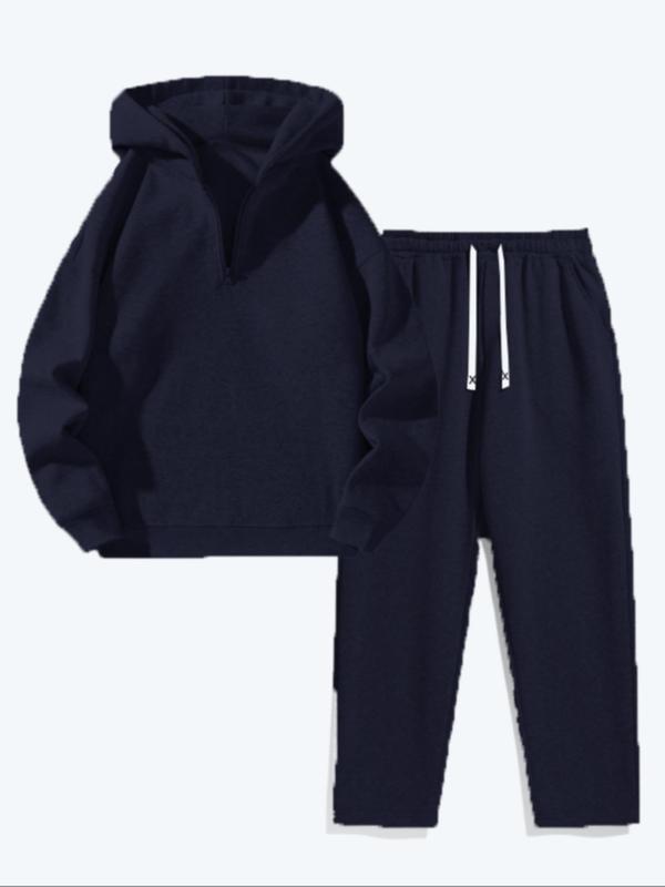 Two-Piece Set Men's Solid Drop Shoulder Zip Up Hoodie & Drawstring Waist Pocket Sweatpants, Casual Fashion Cozy Breathable Outfits for Daily Outdoor Wear, Men Clothes for All Seasons 3