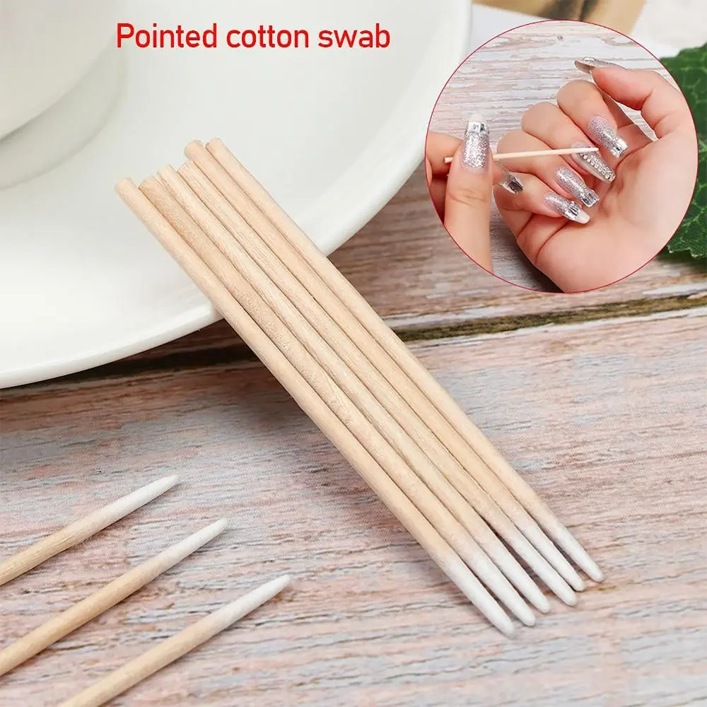 100pcs/bag Thin Cosmetic Tattoo Tools Disposable Cotton Swab Lint Free Makeup Accessories Cotton Sticks Ultra-small Tip Micro Brushes for Home Beauty Salon