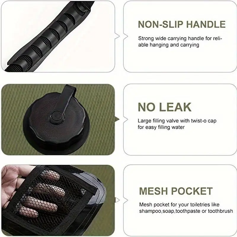 Portable 5 Gallon Solar Heated Camping Shower Bag, Solar Heated Camping Shower Bag with Detachable Hose & Switchable Shower Head, Suitable for Outdoor Travel, Hiking, Beach & Swimming 6