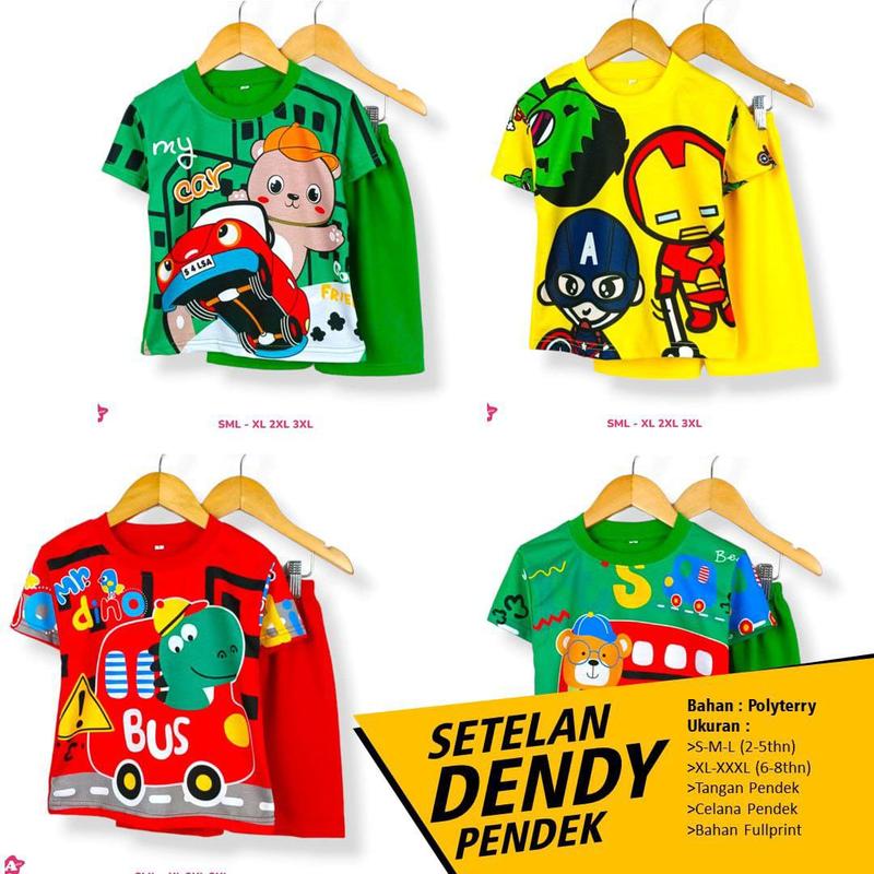 Setelan Dendy Anak Cowok Model Terbaru 2024 Baju Kaos Setelan Anak Laki Laki Kekinian Motif Hijau Fashion 0
